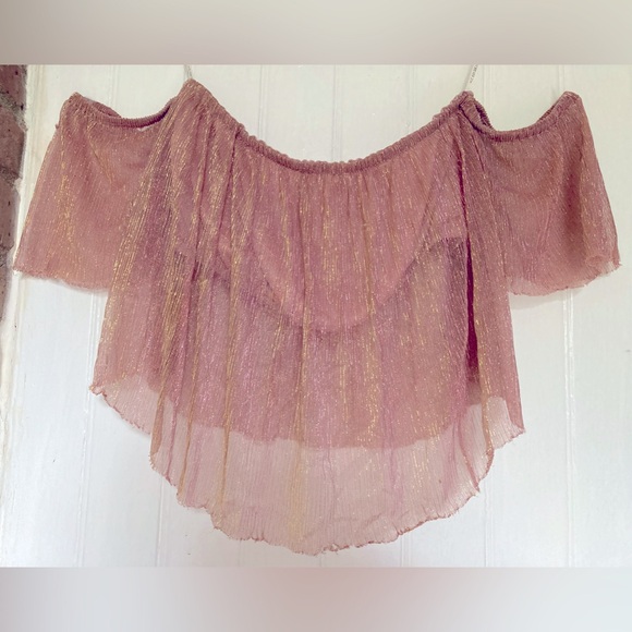 Forever 21+ Tops - *3 for $18* Forever21+ Cropped Off-the-Shoulder Shimmer Top, Rose Gold, sz 1X.